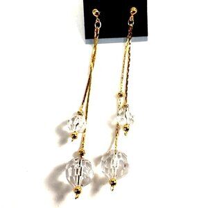 Clear Acrylic Beads Drop Earrings w/ Gold-tone Fringe Chain Dangle Chic Jewelry